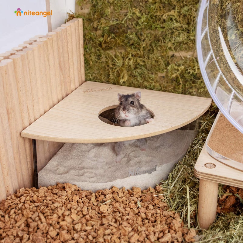 Niteangel Animal Sand-Bath Box: - Acrylic Critter's Sand Bath Shower Room & Digging Sand Container for Hamsters Mice Lemming Gerbils or Other Small Pets (Triangle, Burlywood) - Image 4